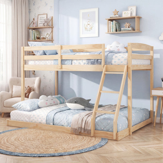 Twin Over Full Bunk Bed Low Floor Bunk Bed Frame-Natural