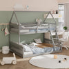 Twin Over Full House Bunk Bed with Ladder and Guardrails-Gray