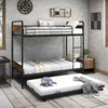 Twin Over Twin Bunk Bed with Trundle with Ladder and Full-length Guardrails-Black