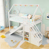 Twin Over Twin Bunk Bed with Slide and Staircase-White