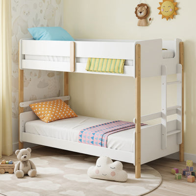 Twin Over Twin Bunk Bed with Ladder Convertible to 2 Twin Beds Toddler Wood Bunk Bed-White