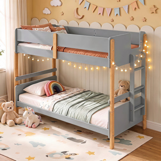 Twin Over Twin Bunk Bed with Ladder Convertible to 2 Twin Beds Toddler Wood Bunk Bed-Grey