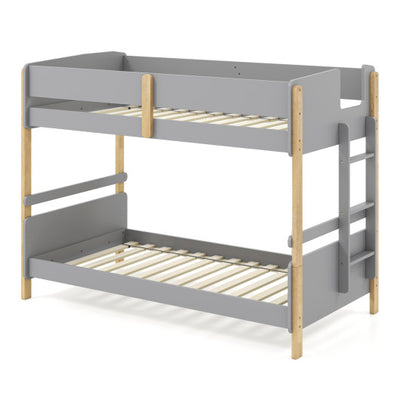 Twin Over Twin Bunk Bed with Ladder Convertible to 2 Twin Beds Toddler Wood Bunk Bed-Grey