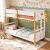 Twin Over Twin Bunk Bed with Ladder Convertible to 2 Twin Beds Toddler Wood Bunk Bed-White