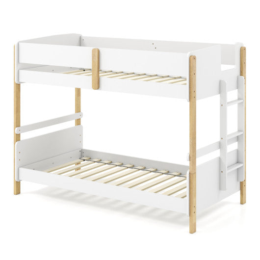 Twin Over Twin Bunk Bed with Ladder Convertible to 2 Twin Beds Toddler Wood Bunk Bed-White