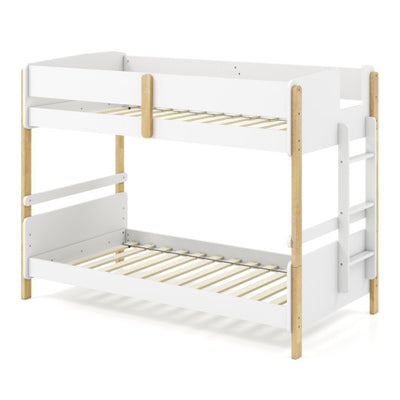 Twin Over Twin Bunk Bed with Ladder Convertible to 2 Twin Beds Toddler Wood Bunk Bed-White