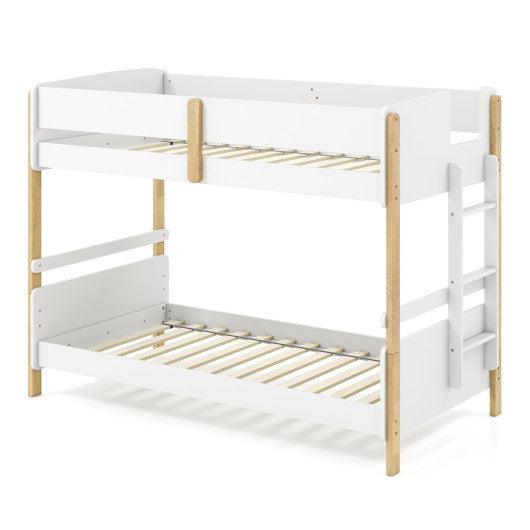 Twin Over Twin Bunk Bed with Ladder Convertible to 2 Twin Beds Toddler Wood Bunk Bed-White
