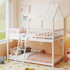 Twin Over Twin House Bunk Bed with Roof and Full-length Guardrails for Kids Teens Boys Girls-White