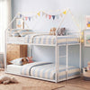 Twin Over Twin Metal Bunk Bed with Roof and Ladder-White