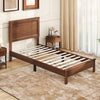 Twin Size Wooden Bed Frame with Headboard and Slat Support-Walnut