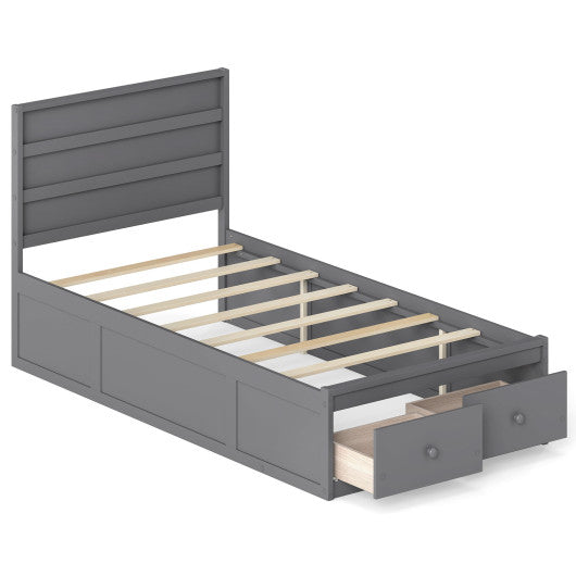 Twin Size Bed Frame with Storage Drawers and Headboard-Gray
