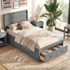 Twin Size Bed Frame with Storage Drawers and Headboard-Gray