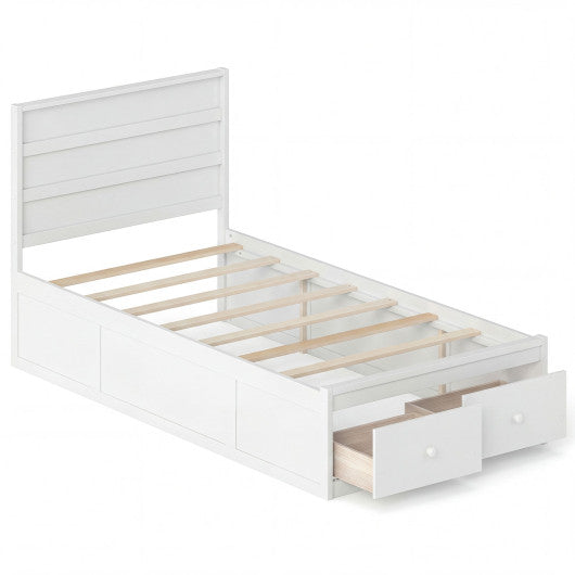 Twin Size Bed Frame with Storage Drawers and Headboard-White