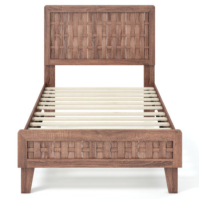 Twin Size Bed Frame Mid Century with Woven Accent Headboard