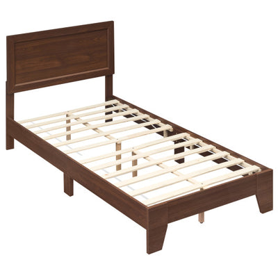 Twin Size Bed Frame with Headboard for Small Room No Box Spring Needed-Walnut