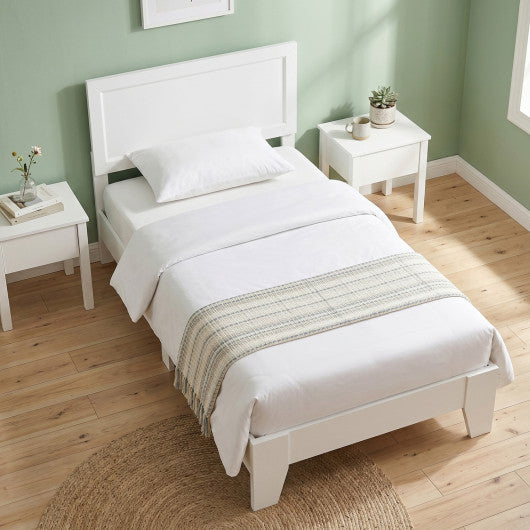 Twin Size Bed Frame with Headboard for Small Room No Box Spring Needed-White