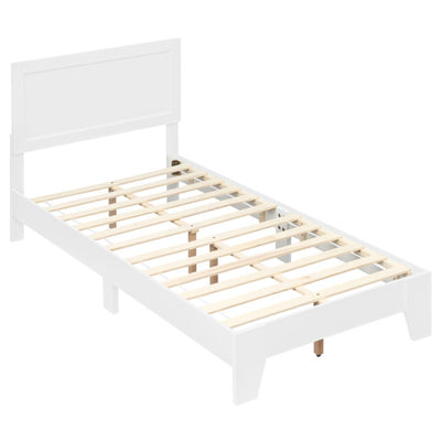 Twin Size Bed Frame with Headboard for Small Room No Box Spring Needed-White