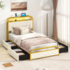 Twin/Full/Queen Size Bed Frame with LED Lights and Charging Station Gold-Twin Size
