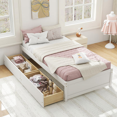 Twin Size Captain Bed with 2 Drawers and Slats Support-White
