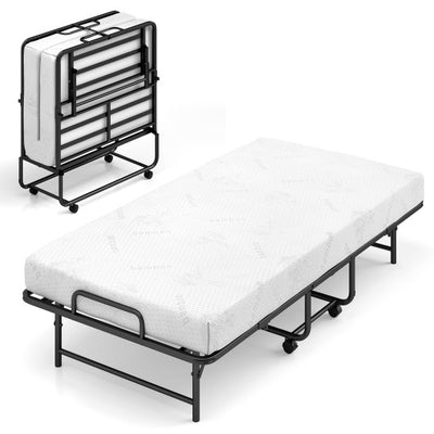 Twin Size Folding Bed with 5-Inch Mattress Rollaway Guest Bed with Memory Foam Mattress