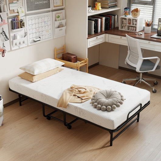 Twin Size Folding Bed with 5-Inch Mattress Rollaway Guest Bed with Memory Foam Mattress