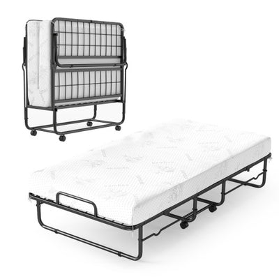 Twin Size Folding Bed with 5-inch Mattress and Metal Frame for Apartment
