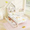 Twin Size House Bed Kids Montessori Bed with House-Shaped Storage Headboard-White