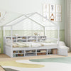 Twin Size House Bed with Roof with 14 Storage Cubes and Enclosed Cabinet-White