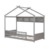 Twin Size House Bed with Storage Shelf and Headboard-Gray - Gray