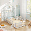 Twin Size House Floor Bed with House-shaped Headboard-White