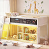 Twin Size Kids Loft Bed with LED Lights and Removable Bookcase-White
