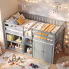 Twin Size Loft Bed with LED Lights and Kids Wooden Bed Frame-Gray
