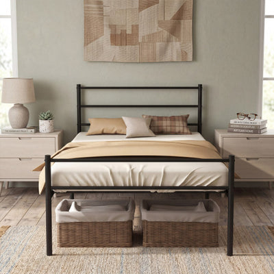 Twin Size Metal Bed Frame Platform with Headboard-Black