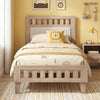 Twin Size Wood Bed Frame with Upholstered Headboard Mid Century Style