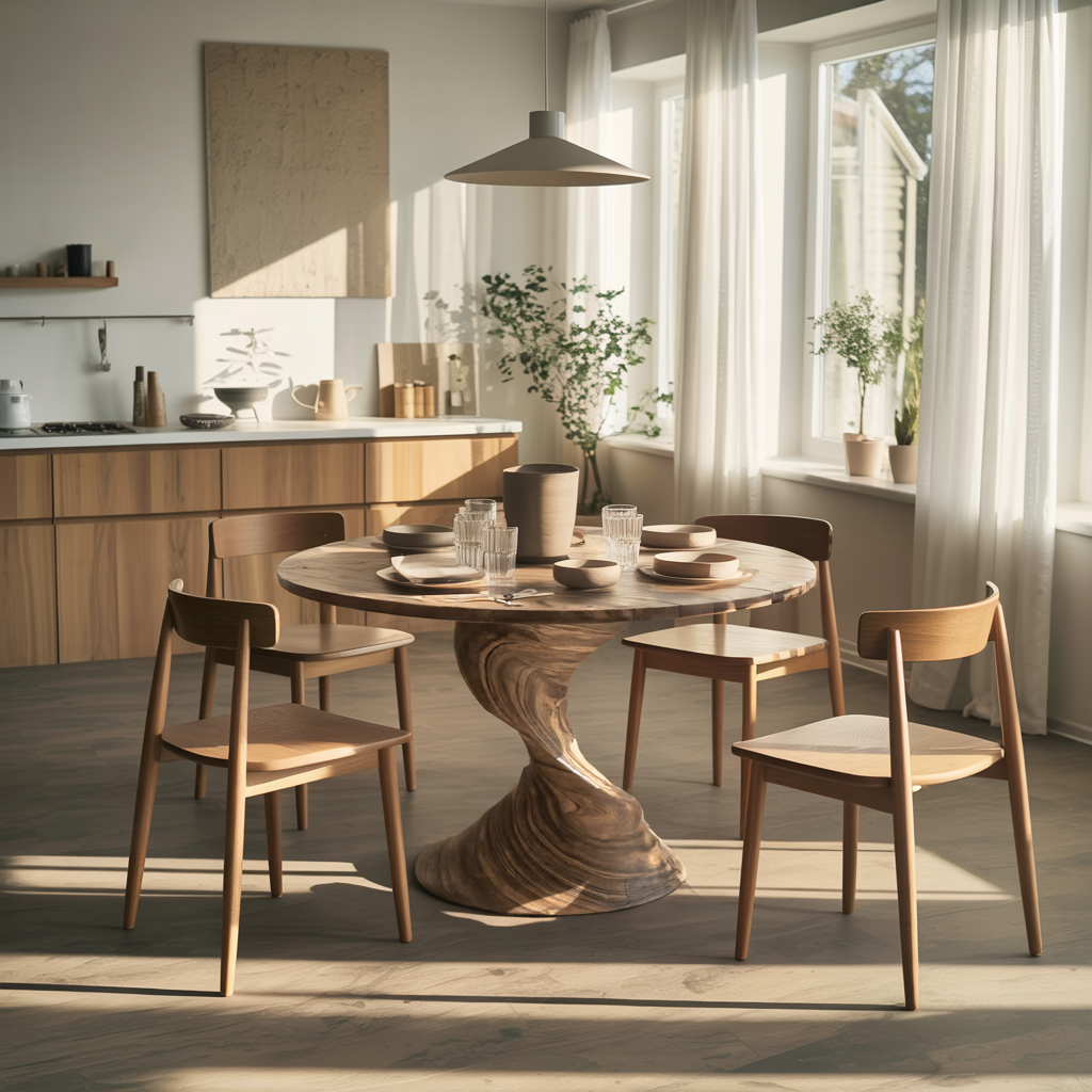 Twistcrest Solid Wood Round Dining Table