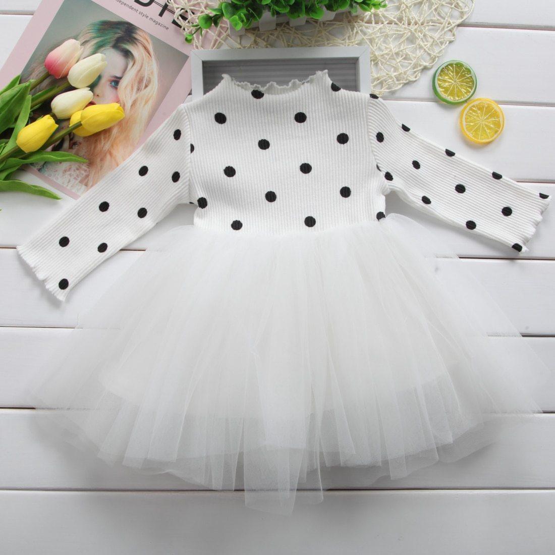 Princess Long sleeve Baby Girl Dress Newborn Infant Baby Girl Clothes WIth Bow And Dot Tutu Ball Gown Party Dresses Baby Kid Girl clothes In Elegant Style