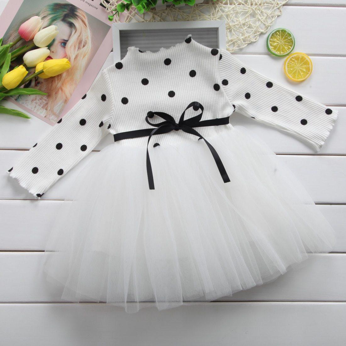 Princess Long sleeve Baby Girl Dress Newborn Infant Baby Girl Clothes WIth Bow And Dot Tutu Ball Gown Party Dresses Baby Kid Girl clothes In Elegant Style