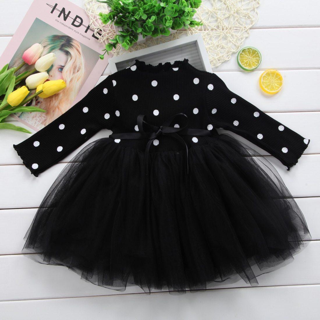 Princess Long sleeve Baby Girl Dress Newborn Infant Baby Girl Clothes WIth Bow And Dot Tutu Ball Gown Party Dresses Baby Kid Girl clothes In Elegant Style