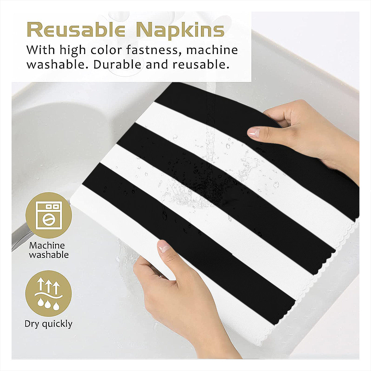 Black and White Striped Cloth Napkins – Reusable Polyester Table Napkins for Events, Weddings & Dining