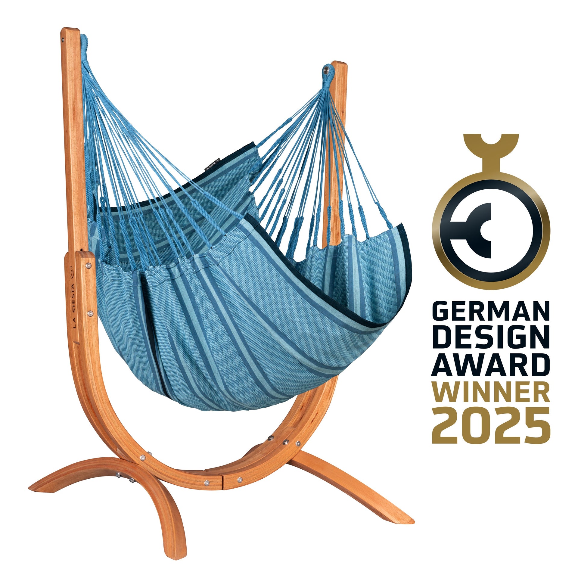 Udine Organic Blue Zebra - Organic Cotton Hammock Chair with FSC® certified Eucalyptus Stand LA SIESTA