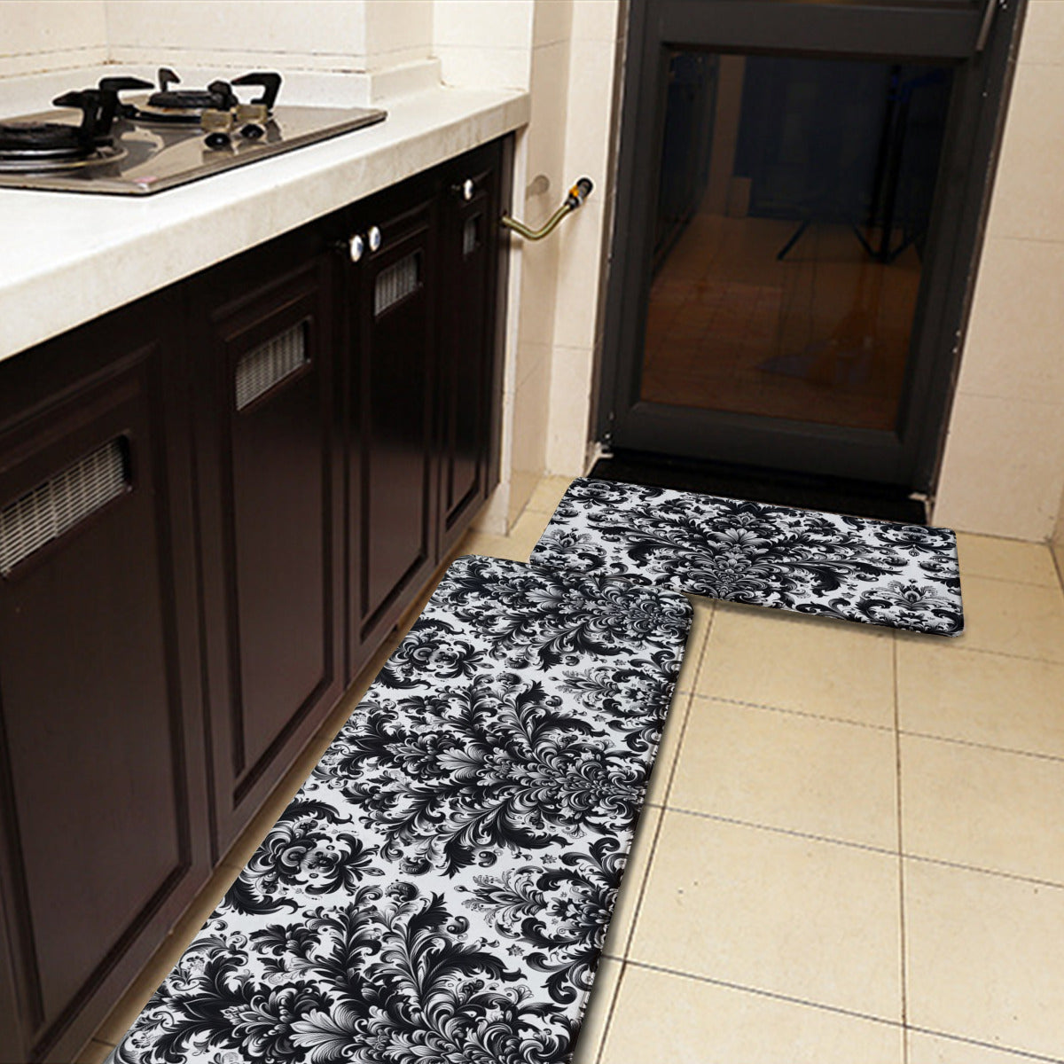 Kitchen floor mat damask pattern