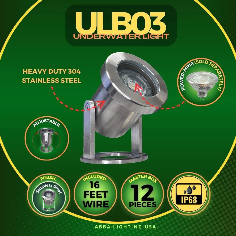 ULB03 12V Low Voltage Stainless Steel Underwater Landscape LED Fountain Light Pond Lighting IP68 MR16 Socket