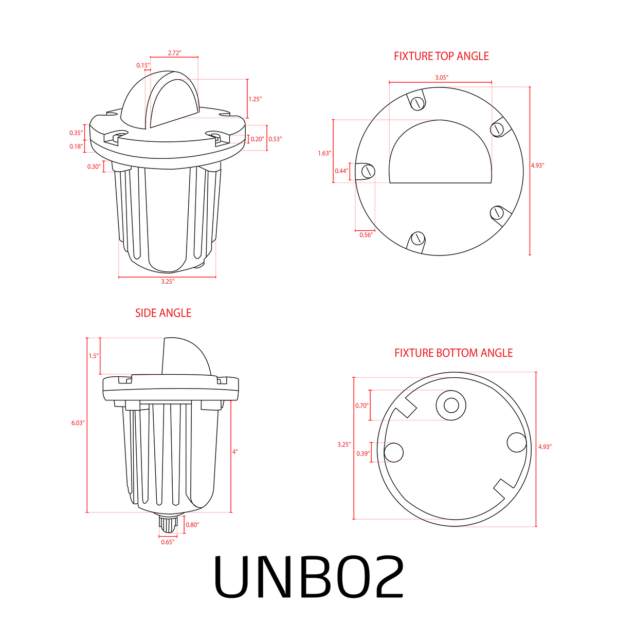 UNB02 Cast Brass 12V Low Voltage Half Moon Round LED In-ground Well Light MR16 Socket IP65 Waterproof