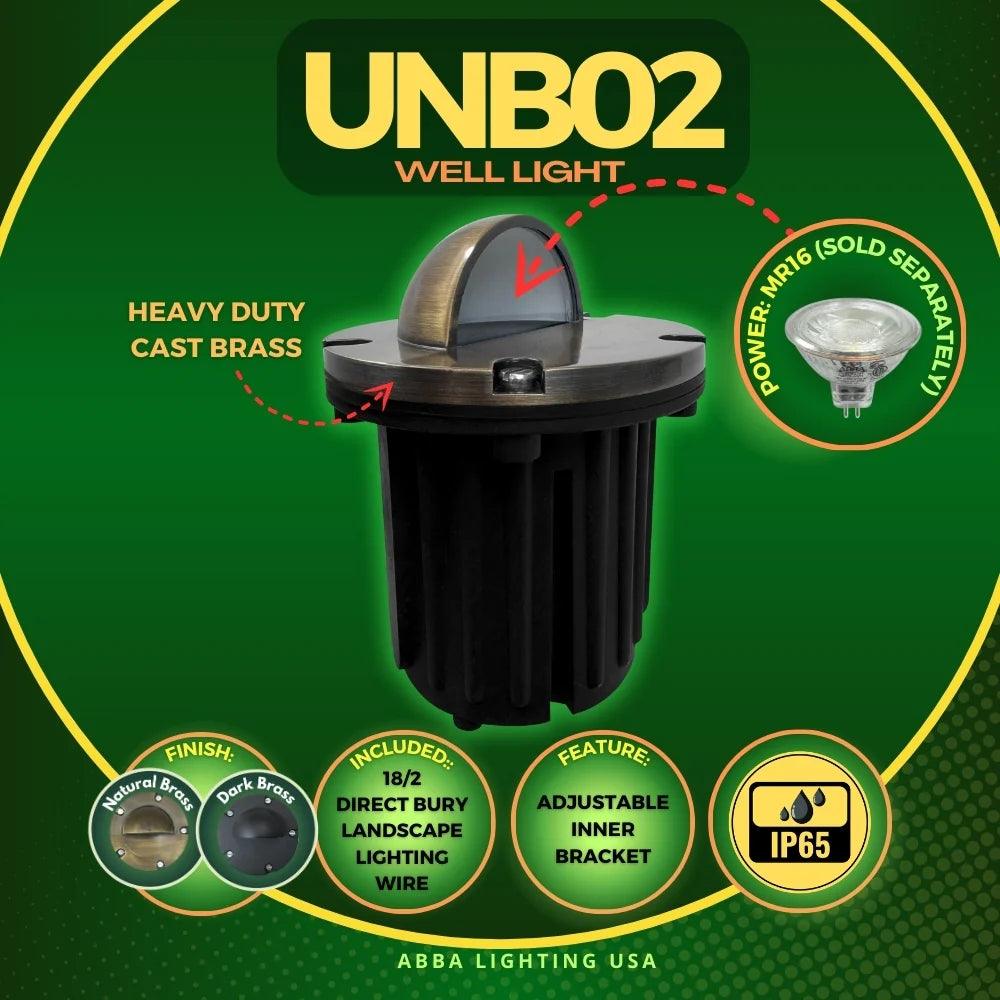 UNB02 Cast Brass 12V Low Voltage Half Moon Round LED In-ground Well Light MR16 Socket IP65 Waterproof