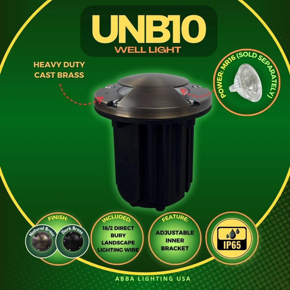 UNB10 Cast Brass Round Bi-Directional 12V Low Voltage LED In-ground Well Light MR16 Socket