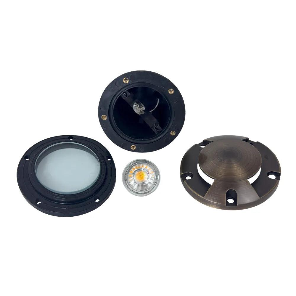 UNB10 Cast Brass Round Bi-Directional 12V Low Voltage LED In-ground Well Light MR16 Socket