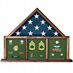 Walnut Three Bay Mantle Flag Display Case.