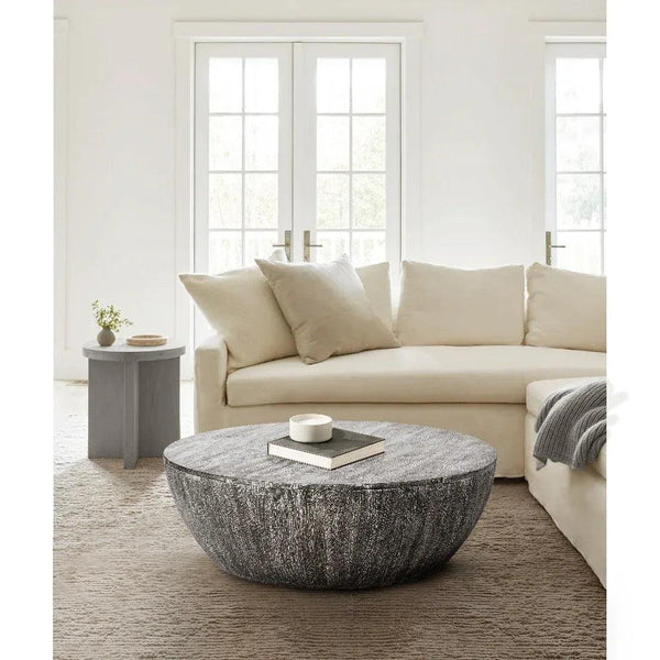 Arthur 36 Inch Farmhouse Style Handcrafted Mango Wood Round Drum Shape Coffee Table - Gifts for You 'n Me