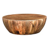 Arthur 36 Inch Farmhouse Style Handcrafted Mango Wood Round Drum Shape Coffee Table