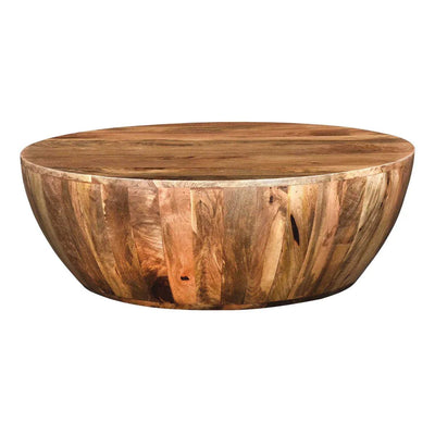Arthur 36 Inch Farmhouse Style Handcrafted Mango Wood Round Drum Shape Coffee Table